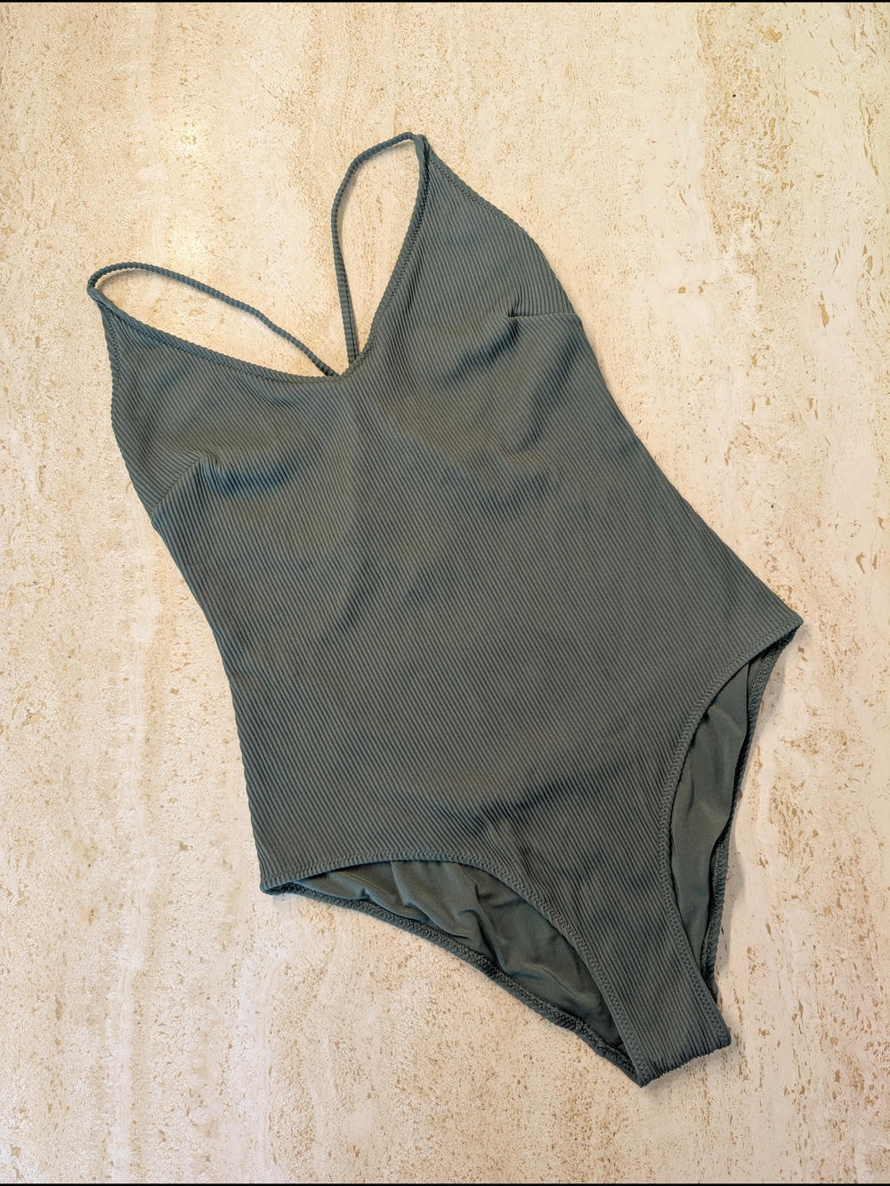 H&M Ribbed One-Piece Swimsuit in Sage Green